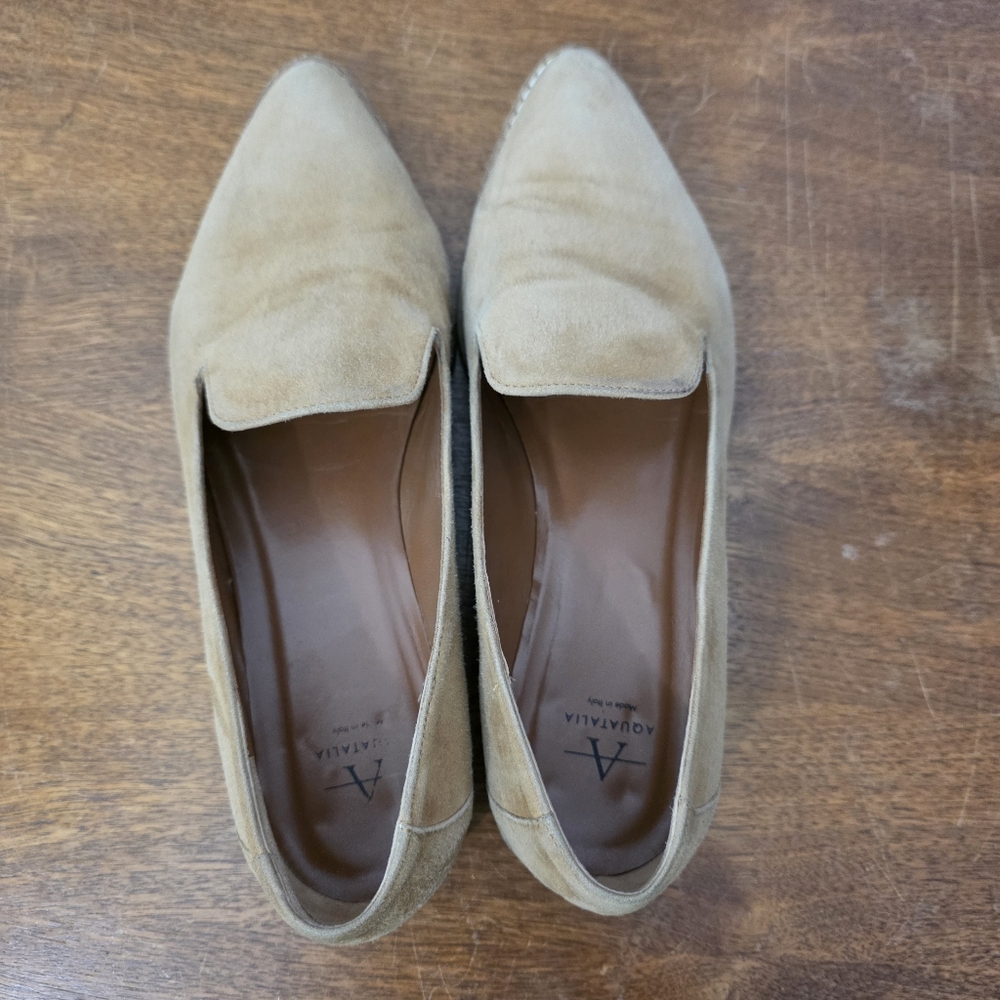 Aquatalia Made In Italy Tan Flat Classic Loafers 7.5 Suede Casual Professional - Picture 3 of 7